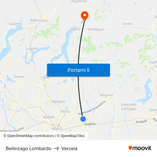 Bellinzago Lombardo to Verceia map