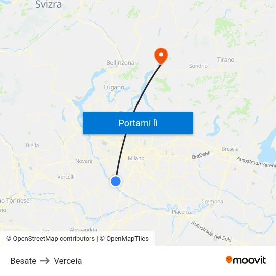 Besate to Verceia map