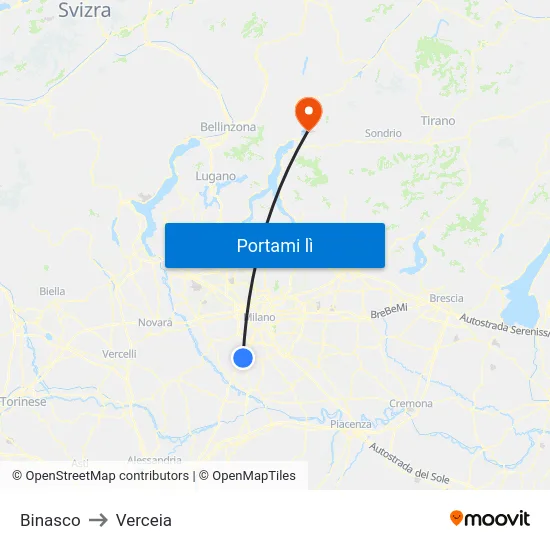 Binasco to Verceia map
