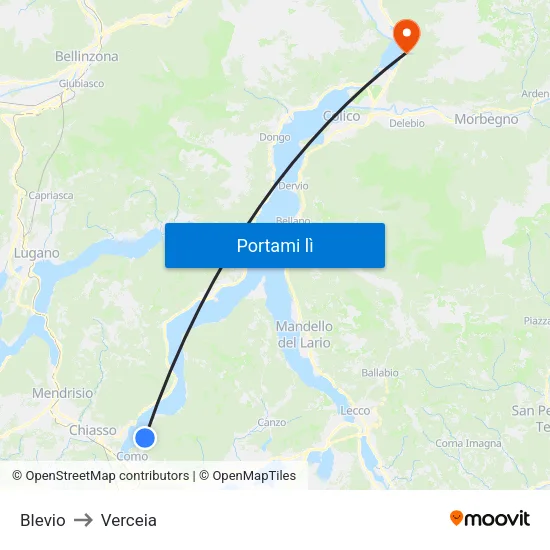 Blevio to Verceia map