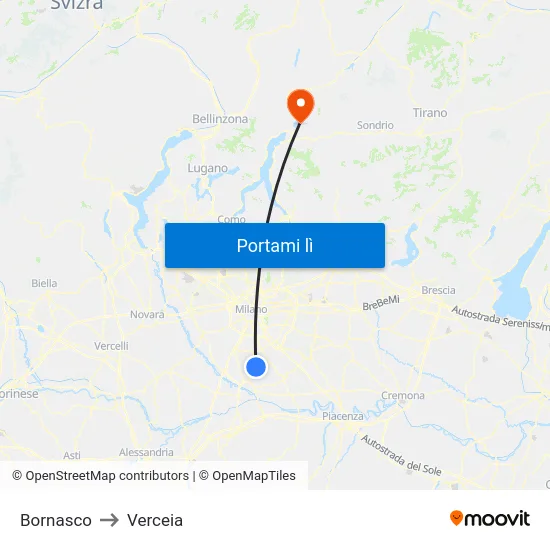 Bornasco to Verceia map