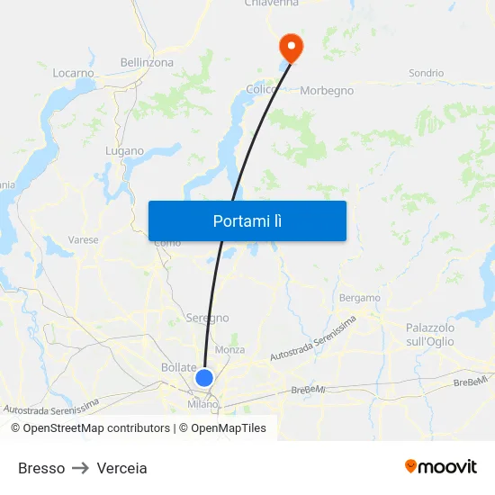 Bresso to Verceia map