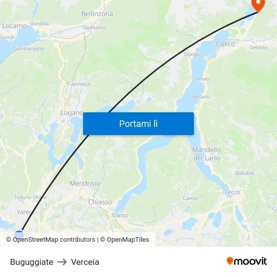 Buguggiate to Verceia map