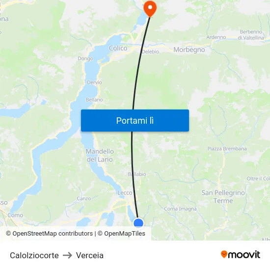 Calolziocorte to Verceia map
