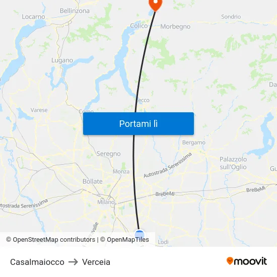 Casalmaiocco to Verceia map