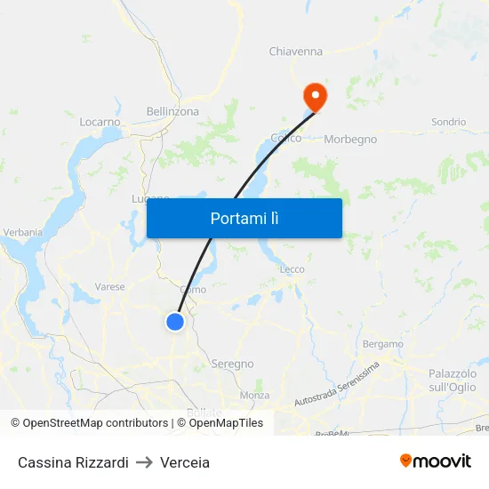 Cassina Rizzardi to Verceia map