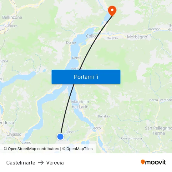Castelmarte to Verceia map