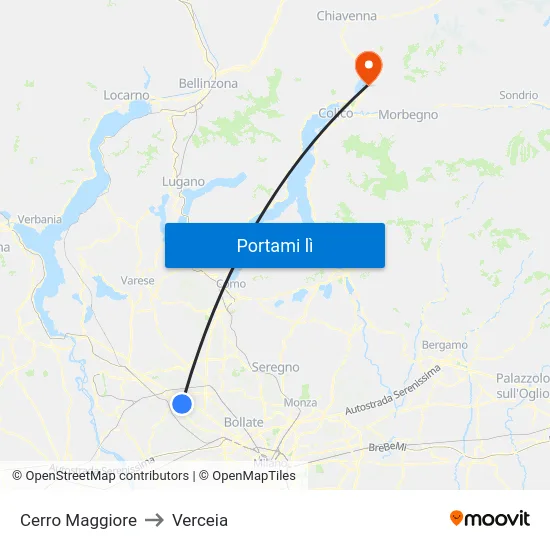 Cerro Maggiore to Verceia map