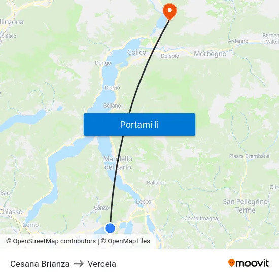 Cesana Brianza to Verceia map