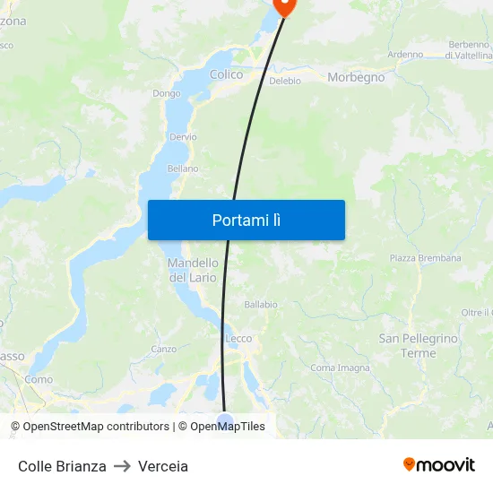 Colle Brianza to Verceia map