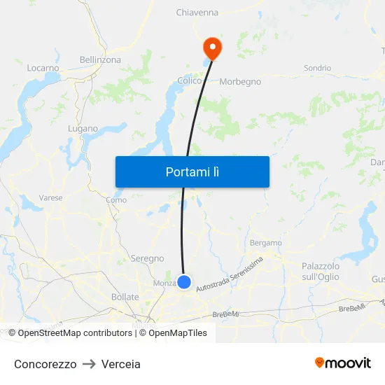 Concorezzo to Verceia map