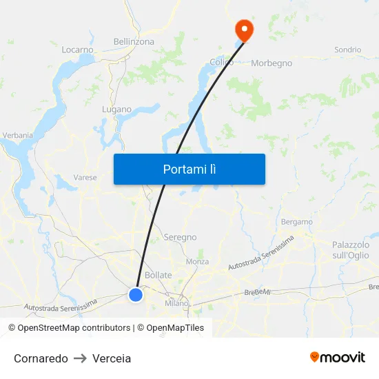 Cornaredo to Verceia map