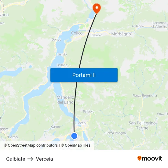 Galbiate to Verceia map