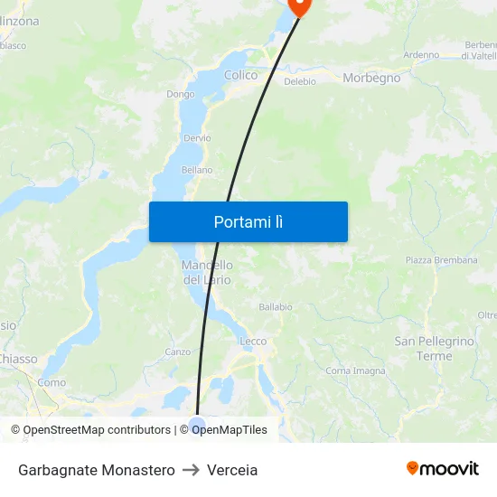 Garbagnate Monastero to Verceia map