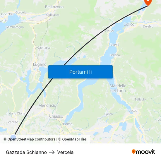 Gazzada Schianno to Verceia map