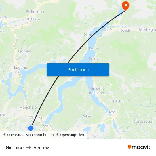 Gironico to Verceia map