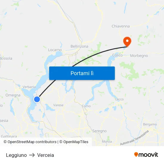 Leggiuno to Verceia map