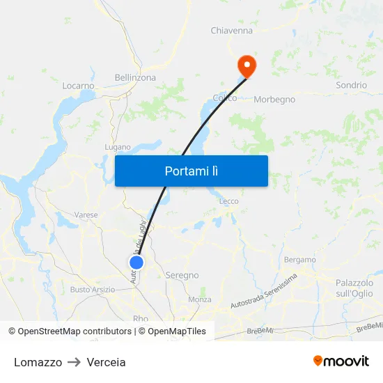 Lomazzo to Verceia map