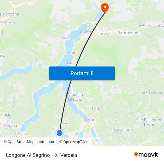 Longone Al Segrino to Verceia map