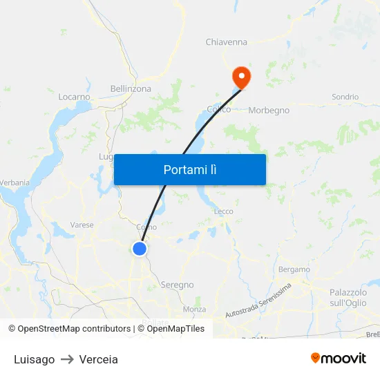 Luisago to Verceia map