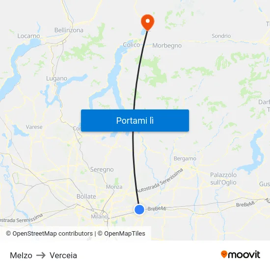 Melzo to Verceia map