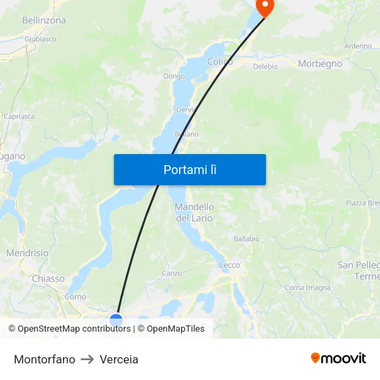 Montorfano to Verceia map