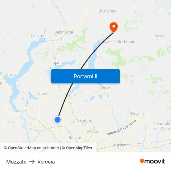 Mozzate to Verceia map