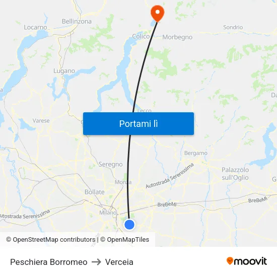 Peschiera Borromeo to Verceia map