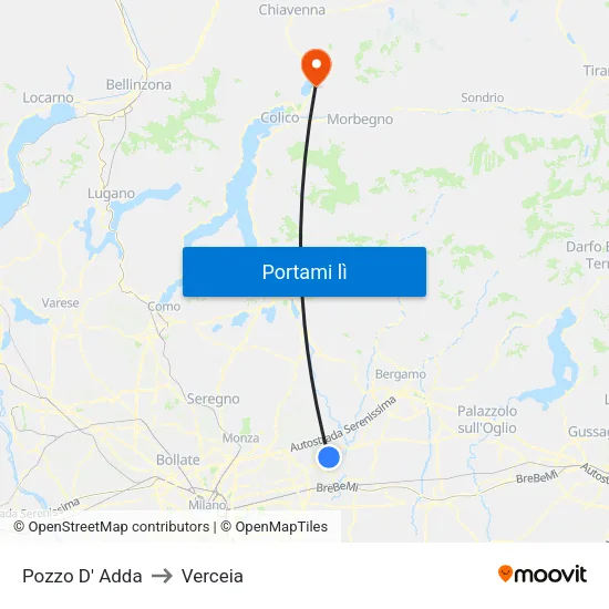 Pozzo D' Adda to Verceia map