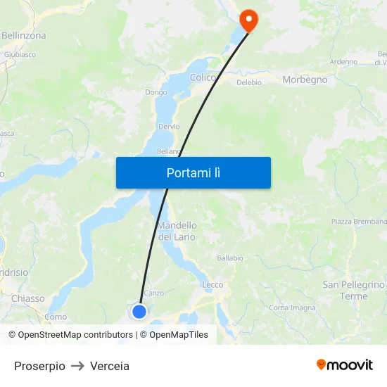 Proserpio to Verceia map