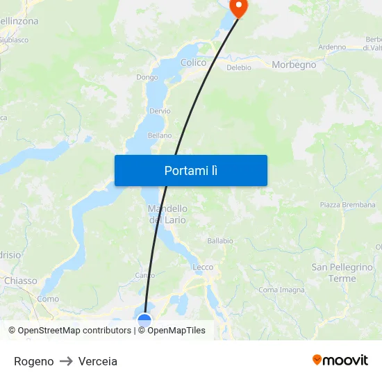 Rogeno to Verceia map