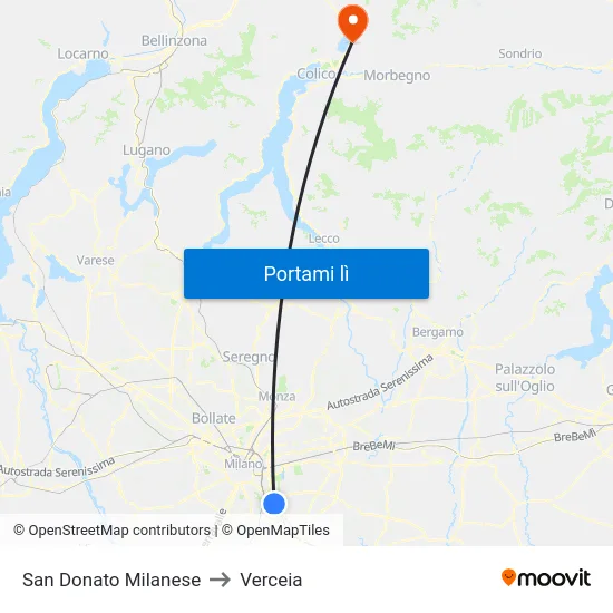 San Donato Milanese to Verceia map