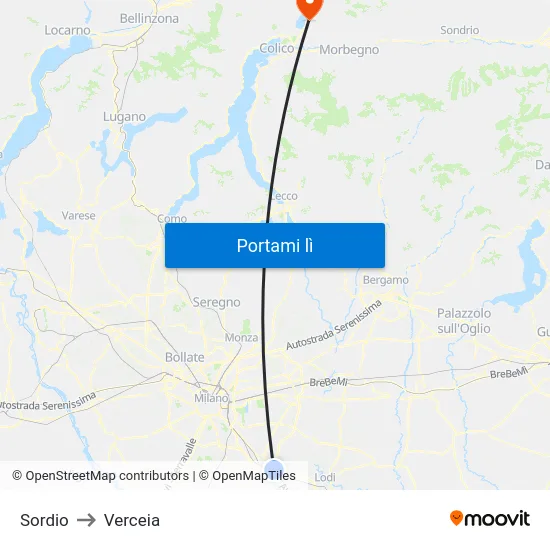 Sordio to Verceia map