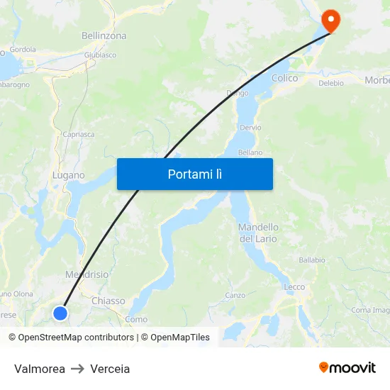 Valmorea to Verceia map