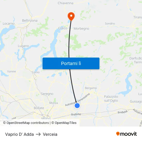 Vaprio D' Adda to Verceia map