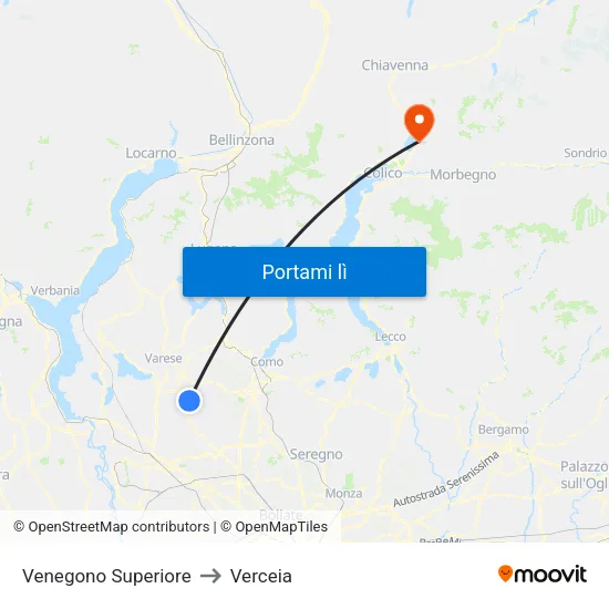 Venegono Superiore to Verceia map