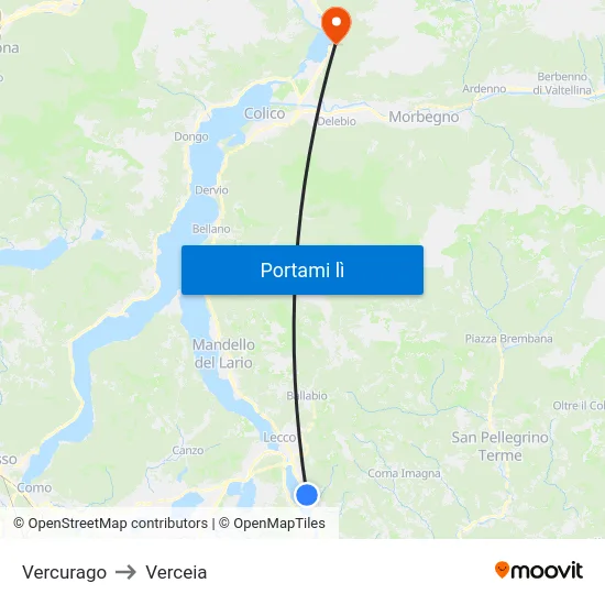 Vercurago to Verceia map