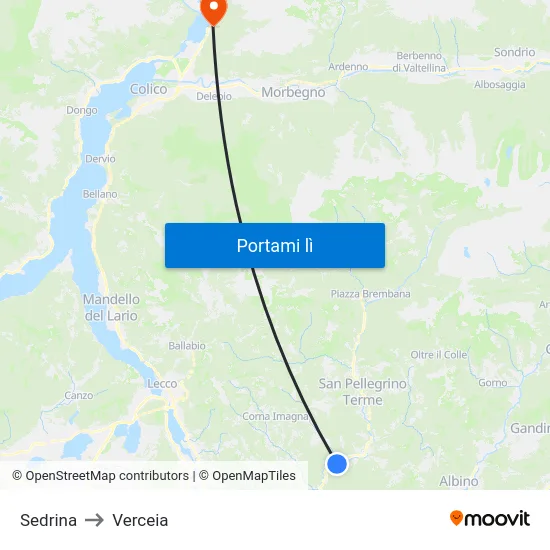 Sedrina to Verceia map