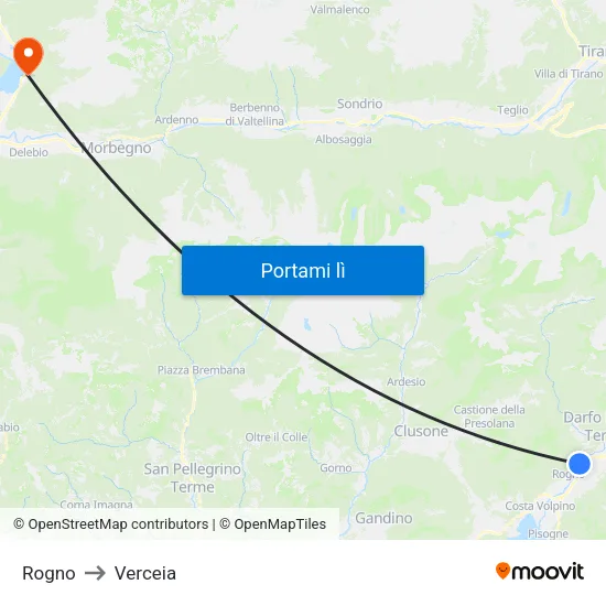 Rogno to Verceia map