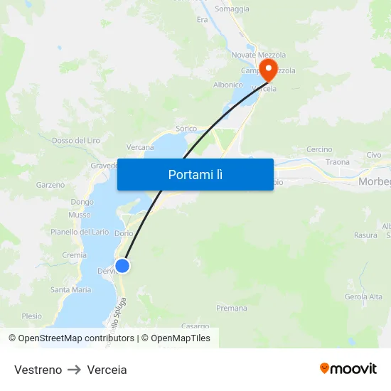 Vestreno to Verceia map