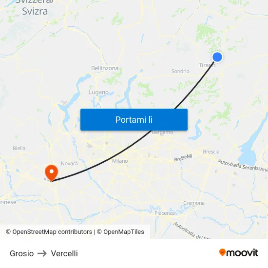 Grosio to Vercelli map