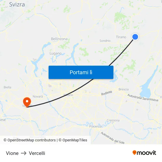 Vione to Vercelli map
