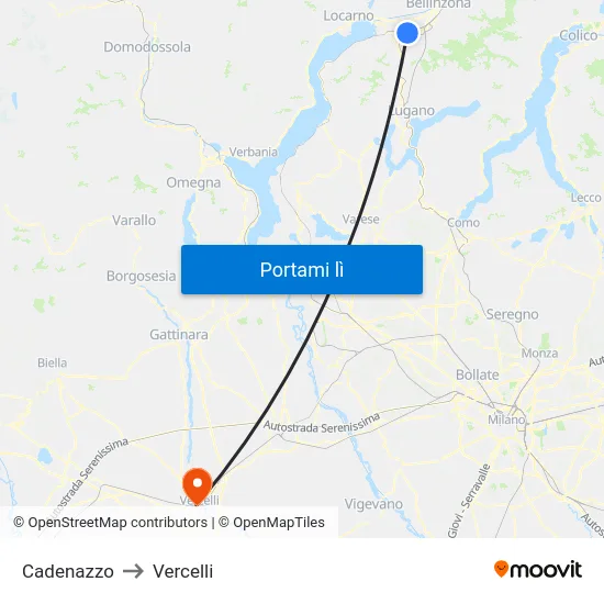 Cadenazzo to Vercelli map