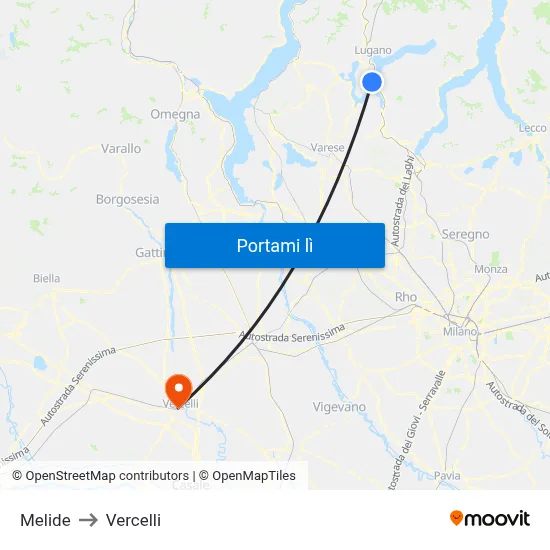 Melide to Vercelli map