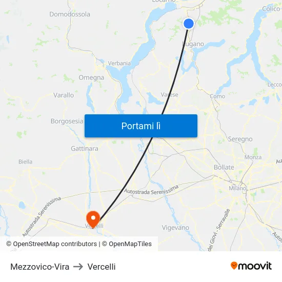 Mezzovico-Vira to Vercelli map