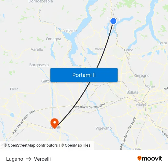 Lugano to Vercelli map