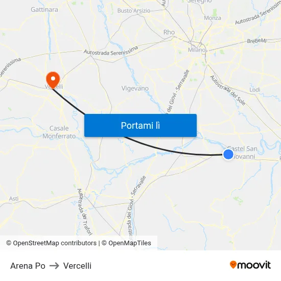 Arena Po to Vercelli map
