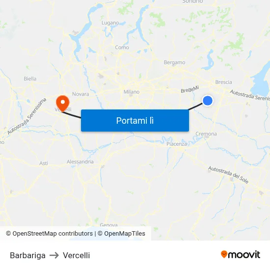 Barbariga to Vercelli map