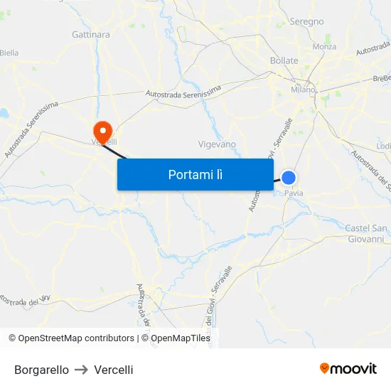 Borgarello to Vercelli map