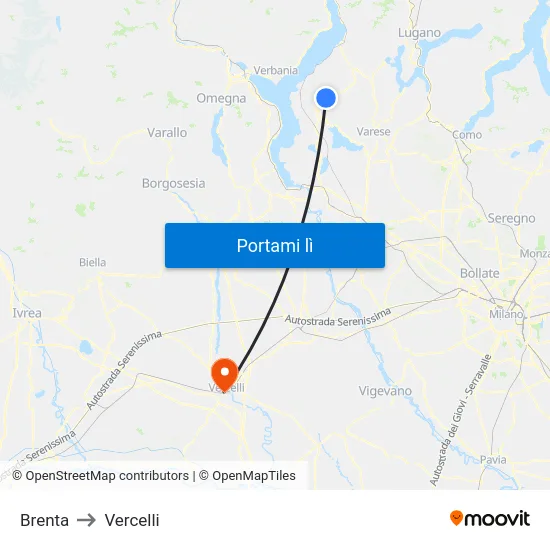 Brenta to Vercelli map